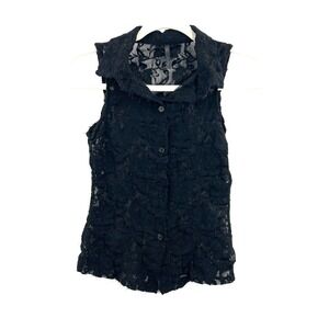 shelly black lace button up sleeveless top whimsigoth fiarycore goth grunge S